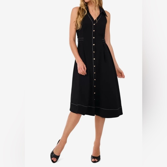 CeCe Dresses & Skirts - CeCe Sleeveless Belted Waist Midi Dress NWT Size 10 Black & White